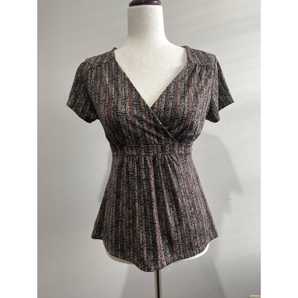 attention Tops - Attention  Babydoll Top Womens XS Brown Print V-Neck